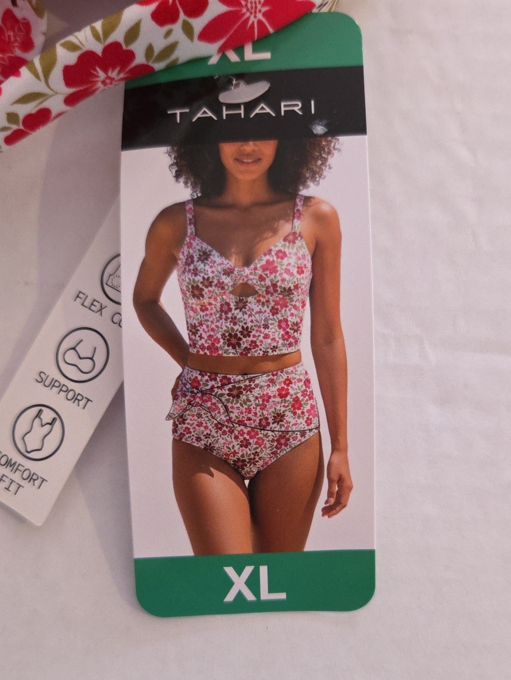 Tahari Floral Crop Tank and High-Waist Bikini Bottoms - Red, Pink, Green